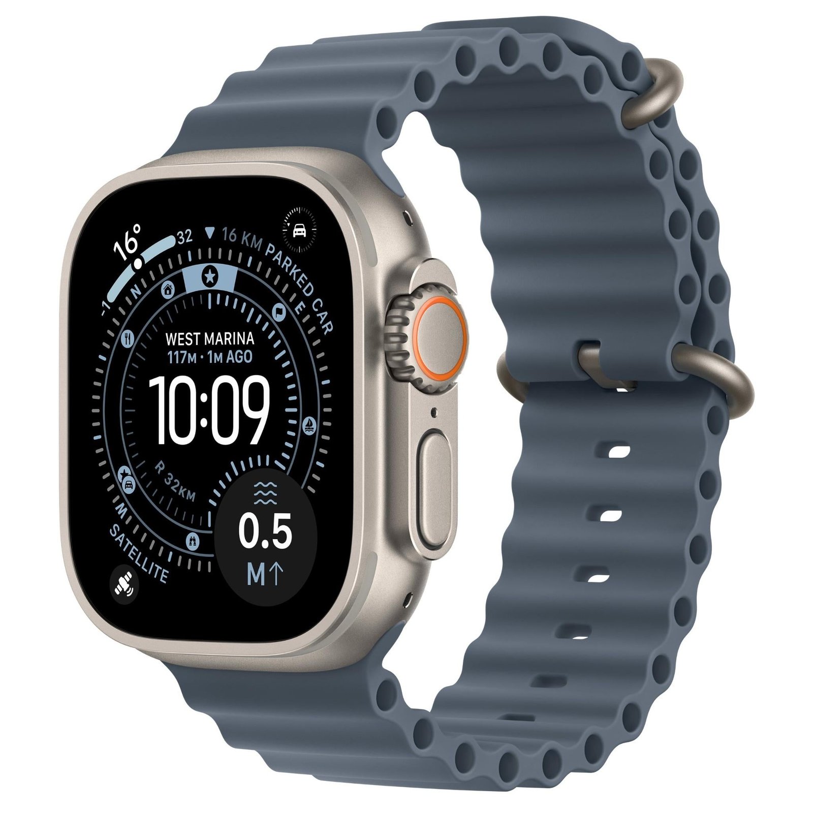 Apple Watch Ultra 3 49mm Natural Titanium Case GPS + Cellular Ocean Band (Anchor Blue)