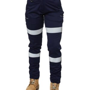 Women’s Taped Mid Rise Stretch Cotton Pants – Navy
