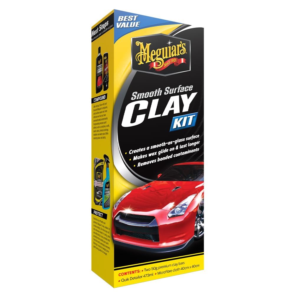 Smooth Surface Clay Kit - Includes 2 x 50g Premium Clay Bars, Quik Detailer 473ml and Microfibre Cloth 40cm x 40cm - Clay Bar Kit for Car Detailing - Automotive Detailing Clay