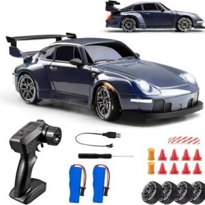 RC Drift Car, 1:24 Scale Remote Control Vehicle with LED Lights, 2.4GHz 20KM/H 4WD High Speed RC Cars, Drifting Tires＆Two Batteries, Racing Sports Toy Idea Great for Adults Boys Girls and Kids