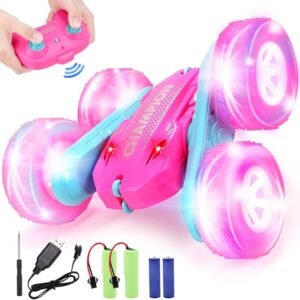 KaeKid Remote Control Car, Double Sided RC Stunt Car with LED Lights, Indoor/Outdoor All Terrain Rechargeable 4WD Off Road RC Car, RC Race Toys for Kids Boys Girls 6-12 Year Old