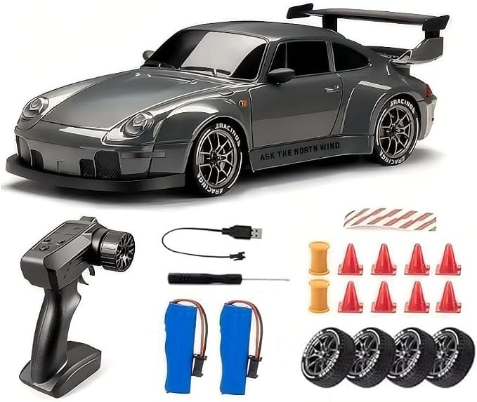 RC Drift Car, 1:24 Scale Remote Control Car with LED Lights, 2.4GHz 20KM/H 4WD High-Speed Drifting RC Car with 2 Batteries & 4 Drifting Tires, Racing Sports Toy for Adults Boys Girls Kids