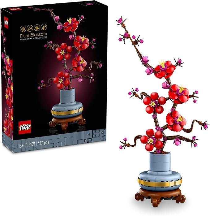 LEGO Botanicals Plum Blossom Building Set, Artificial Flowers in Vase, Model Kit for Adults Makes a Creative Activity for Home or Office Decor, Botanical Collection Craft Kit for Women and Men 10369