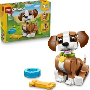 LEGO® Creator 3 in 1 Cute Animals: Playful Puppy Dog 31382 Animal Figures – Building Set with 3 Build Options, Dog, Squirrel or Duck – Animal Toys for Kids Aged 8+ – Toy Idea for Girls and Boys
