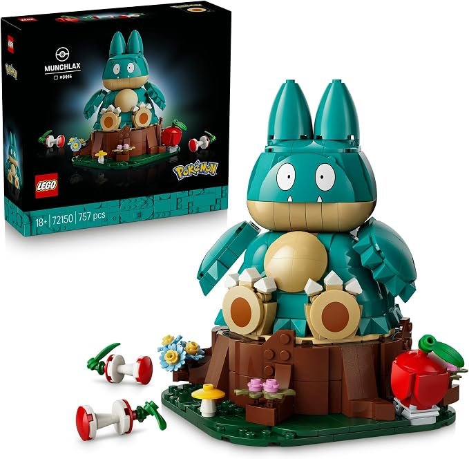 LEGO® Pokémon™ Munchlax 72150 Collectable Video Game Figure Building Set - Detailed, Posable Display Model Makes Fun Pokémon Room Decor for Adult Gamers - Toy Idea for Men and Women Aged 18+