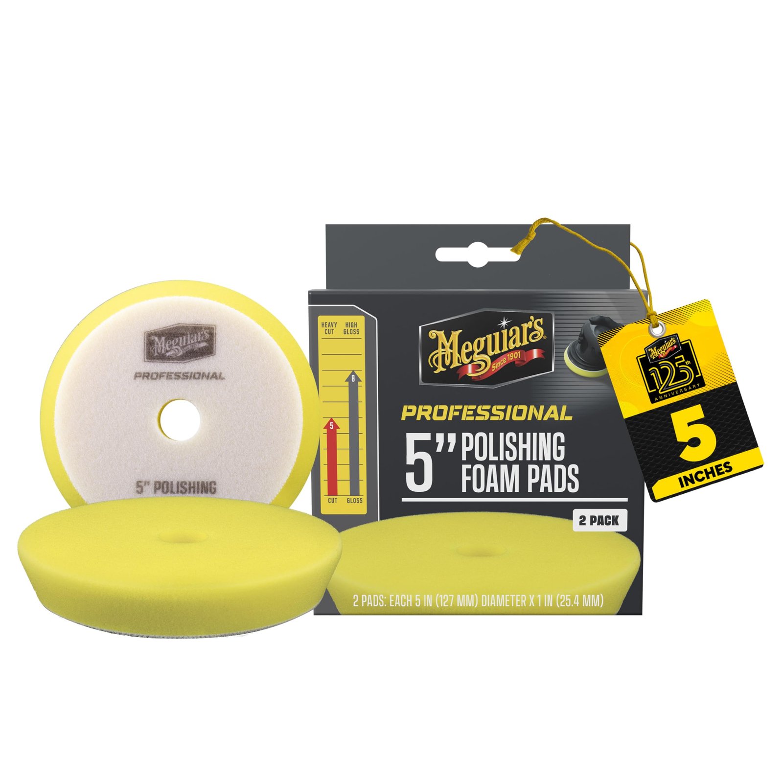 5" Polishing Foam Pads - M5PFP2 - Professional Foam Pad for Polishing, use with Meguiar's Polishes for Removing Light Defects, Scratches & Swirls or use with One-Step Products, 2 Pack