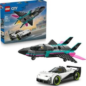 LEGO® City Jet vs. Car 60489 Jet and Supercar Racing Playset for Boys and Girls Aged 6+ Who Love Fast Cars and Model Airplanes – Driver and Pilot Minifigures – Small Toy Idea for Kids’ Birthdays