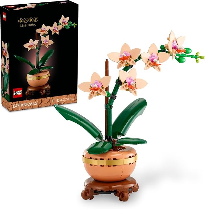 LEGO Botanicals Mini Orchid Artificial Plant Craft Kit for Adults, Model Building Set with Faux Flowers in a Terracotta Style Flowerpot, Office or Home Decor Craft Kit for Women and Men 10343
