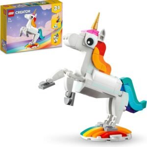 LEGO Creator 3 in 1 Magical Unicorn to Seahorse to Peacock Building Toy, Rainbow Animal Figures, Fun Creative Treat for 7+ Year Old Girls and Boys, Imagination Kids Toy, Playset for Children 31140