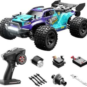1:16 4WD High Speed RC Car 40KM/H Remote Control Off Road Truck, Metal Gear Transmission, Aluminum Chassis, Dual Rechargeable Batteries, All Terrain Monster Truck for Adults and Kids (Blue)