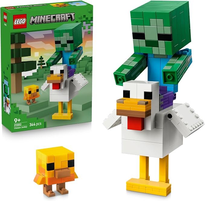 LEGO® Minecraft® Chicken Jockey 21582 Building Toy Video Game Decor with Baby Zombie, Chicken and Baby Chicken - Collectable Merch for Display - Gamer Playset Idea for Boys, Girls and Kids Aged 9+
