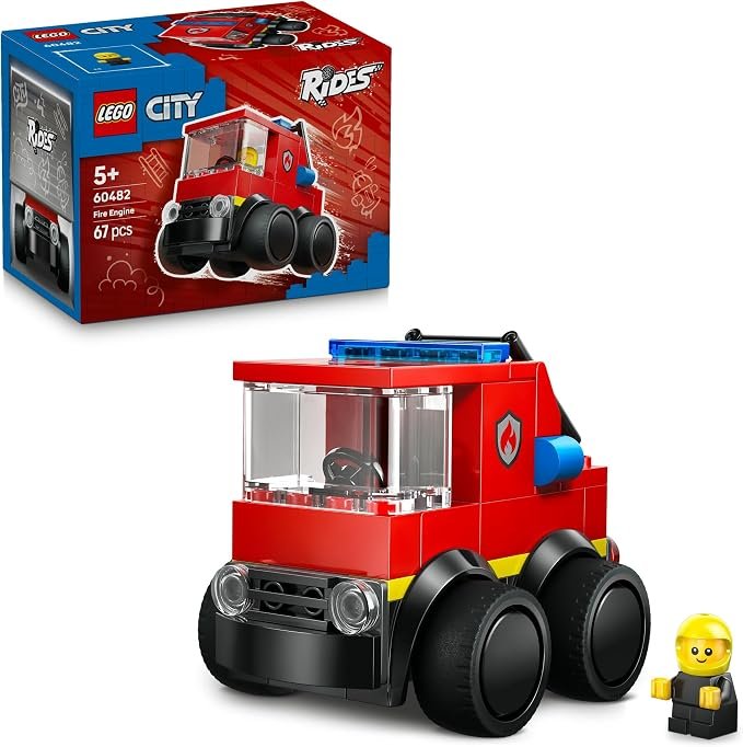 LEGO® City Rides – Fire Engine 60482 Mini Car Toy Building Kit with a Rides Firefighter Junior Minifigure - Emergency Vehicle Toy for Kids, Boys and Girls Aged 5+ - Small Toy Idea for Birthdays