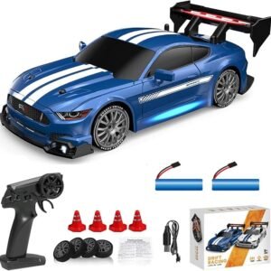 RC Drift Car, 1:24 Scale Remote Control Vehicle for Kids,4WD 2.4GHz 30KM/H High Speed RC Cars with LED Light, Drifting Tires Racing Sport Toy Cars for Adults Boys Girls Kids Gift (Blue)