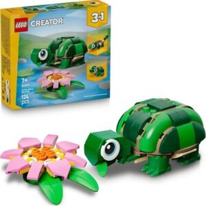LEGO® Creator 3 in 1 Turtle with a Water Lily Flower 31377 Animal Toy – Building Set with 3 Build Options, Turtle, Chameleon or Frog – Animal Figures for Kids Aged 7+ – Toy for Girls and Boys