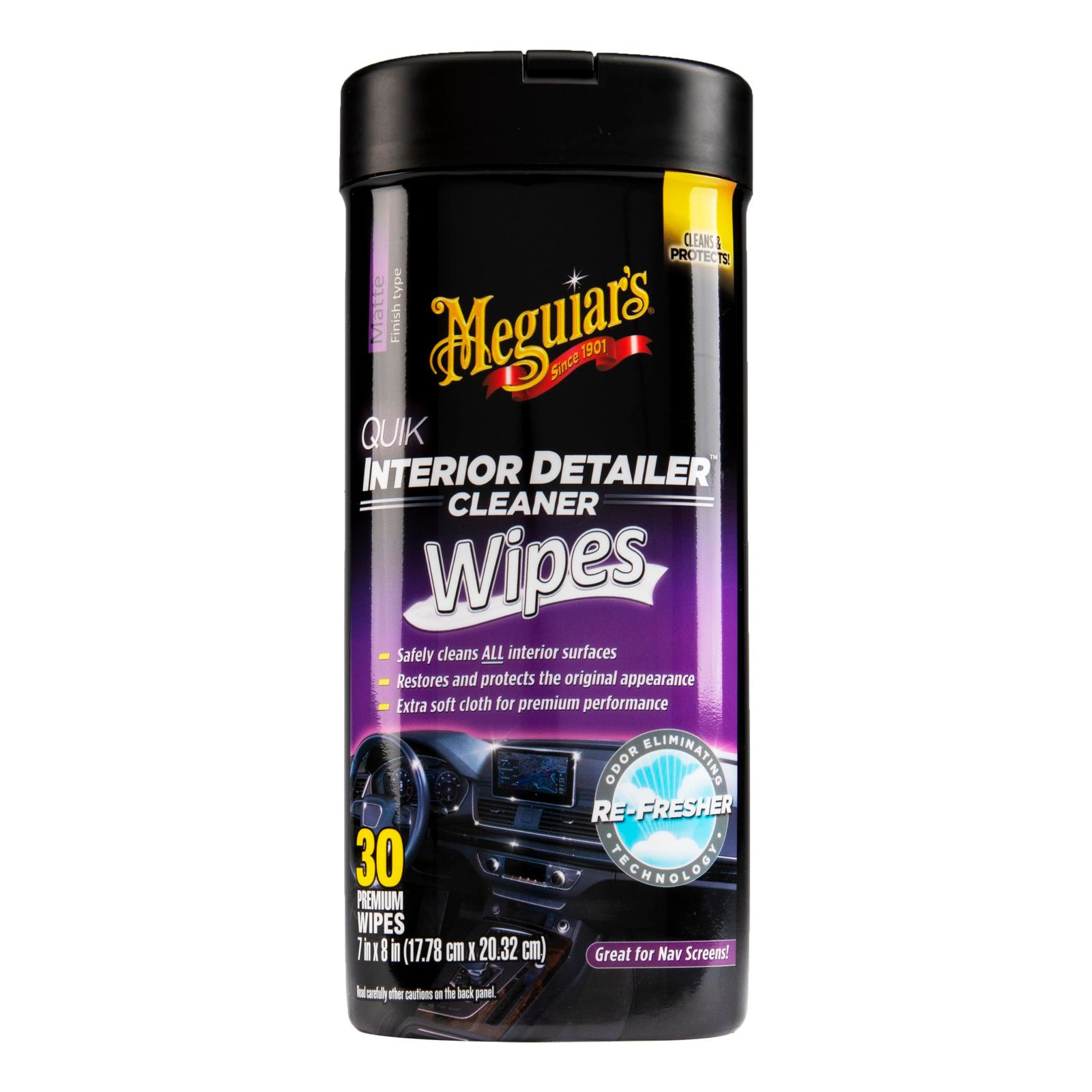 Quik Interior Detailer Cleaner Wipes for Car Interiors, Pack of 25 - Non-Linting Large Wipes for Plastic Vinyl Leather Rubber Metal and Screens | Grease-Free UV Protection Formula