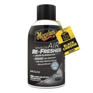 Black Chrome Air Re-Fresher, 57 g – Permanent Odor Eliminator and Air Refresher Aerosol for Car Interior, One-Time Use Mist Reaches Vents with Black Chrome Scent