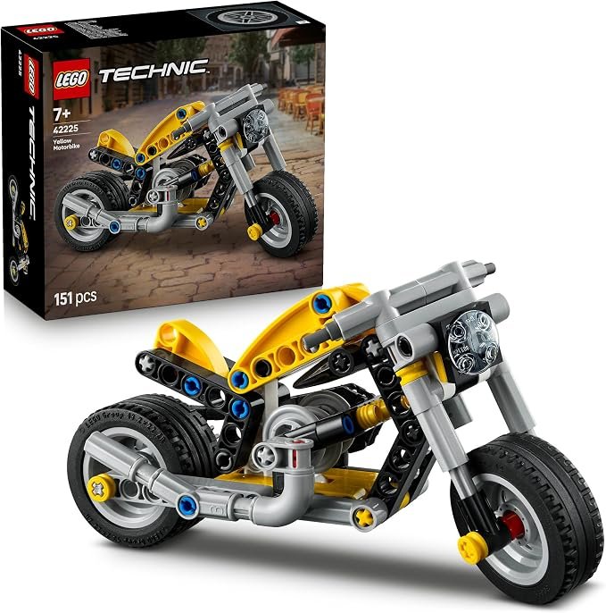 LEGO® Technic Yellow Motorbike 42225 Toy Building Set - Vehicle Model Kit with Steering and Engine - Kids’ STEM Building Kit for Boys and Girls Aged 7+ - Treat Idea for Birthdays