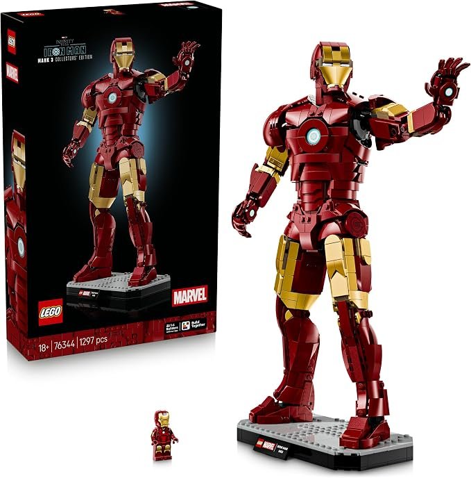 LEGO® ǀ Marvel Iron Man Mark 3 Collectors’ Edition 76344 Posable Figure Building Set - Fully Jointed for Dynamic Display Action - Marvel Treat for Adults, Men, Women, LEGO Lovers and Iron Man Fans