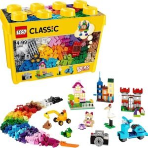 LEGO Classic Large Creative Brick Storage Box Set, Colourful Building Toy for 4+ Year Old Boys and Girls, Construction Kit with Doors, Windows, Car Wheels, and Green Baseplate, Kids Toy 10698