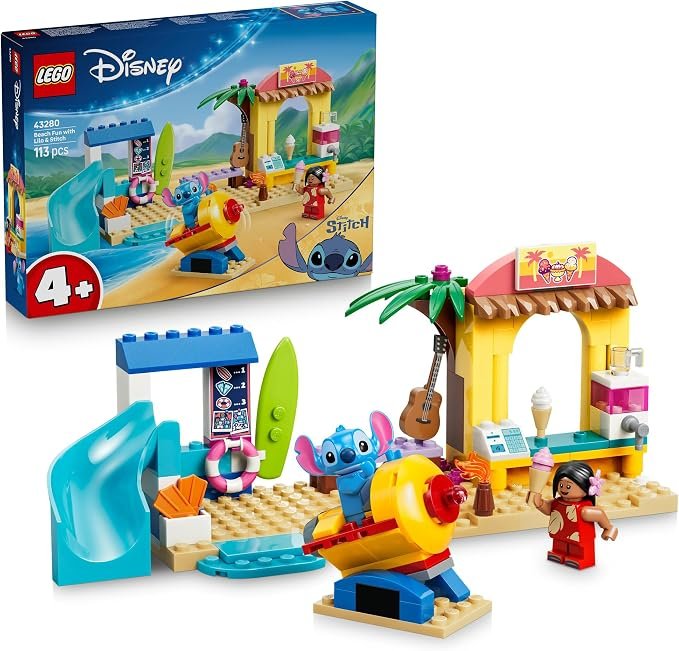 LEGO® ǀ Disney Beach Fun with Lilo & Stitch 43280 Toy Building Set for Young Kids - Imaginative Playset with Lilo and Stitch Disney Characters - Fun Playset-Giving Idea for Girls and Boys Aged 4+