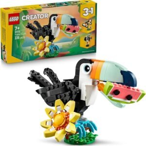 LEGO® Creator 3in1 Wild Animals: Tropical Toucan Figure 31173 Rebuilds Into a Butterfly Toy or a Fish Model, Kids’ Bedroom Decor, Toy for Nature Lovers, Boys and Girls Aged 7 Years Old and Over