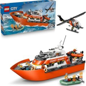 LEGO® City Coast Guard Rescue Boat & Helicopter 60504 Kids’ Pretend Play Set – Floating Boat Toys with Rescue Helicopter Toy – Hands-On Interactive Toy – for Boys and Girls Aged 7+