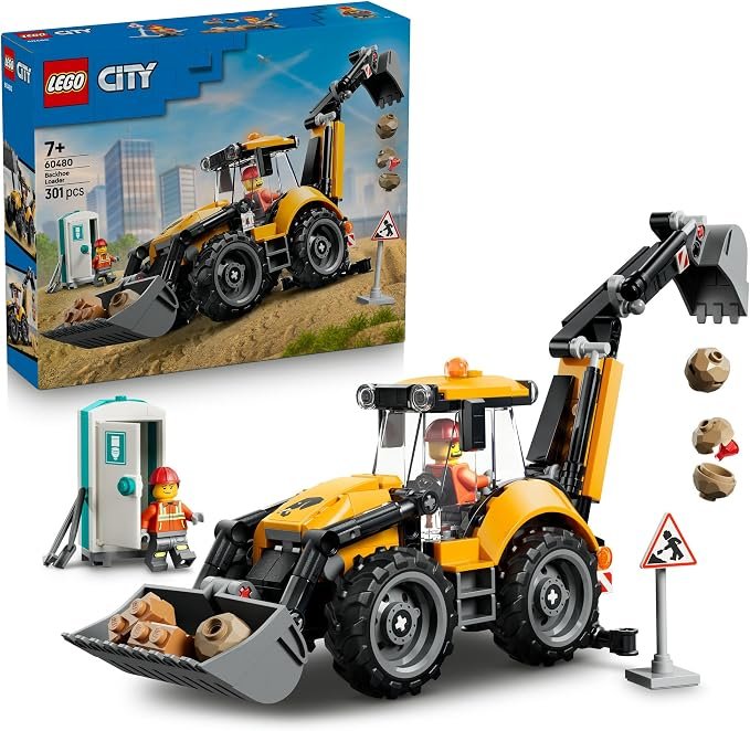LEGO® City Yellow Backhoe Loader with Functional Front Bucket and Backhoe 60480 Construction Toy for Kids who Love Trucks and Building Sets - Playset Idea for Boys and Girls Aged 7+