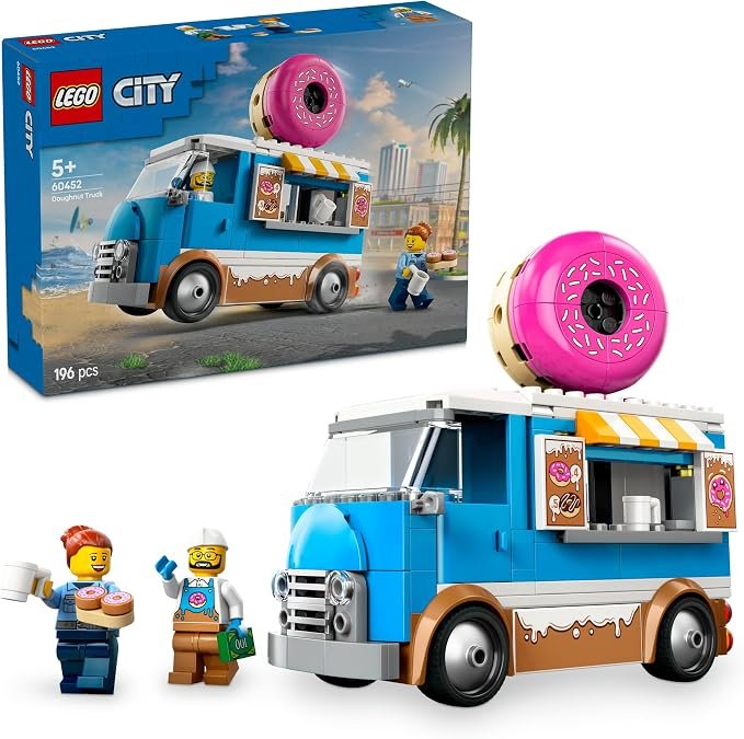 LEGO City Doughnut Truck Toy for 5+ Year Old Boys & Girls, Vehicle Building Set with 2 Minifigures and Kids Toy Food Accessories for Creative Construction, Fun Role Play Set 60452