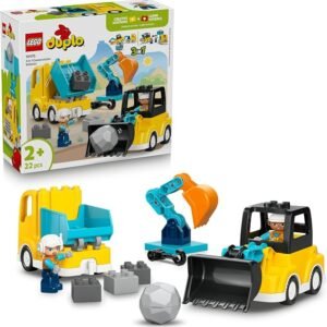 LEGO® DUPLO® Town 3 in 1 Construction Vehicles 10475 Building Toys for Toddlers with 2 Figures and Bricks to Make an Excavator, Dumper Truck, Tow Trucks or a Loader Toy – Toy for 2+ Year Olds