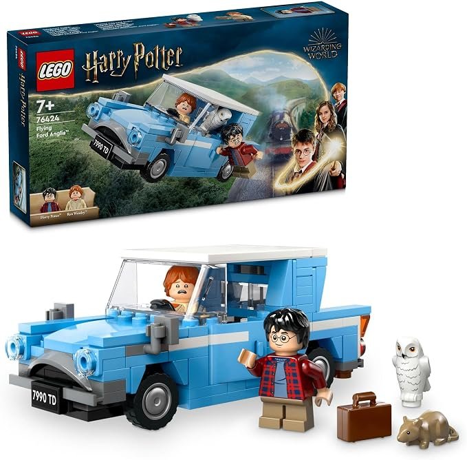 LEGO Harry Potter Flying Ford Anglia Car Toy for 7+ Year Old Boys & Girls, Model Car with Ron Weasley Character Minifigure and Hedwig Toy Owl Figure, Wizarding World Kids' Toys, Treat for Fans 76424
