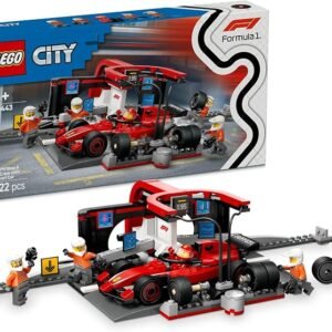 LEGO City F1 Pit Stop & Pit Crew with Ferrari Car Toy for 6+ Year Old Boys & Girls, Formula 1 Vehicle Building Set with 5 Minifigures, Kids Toy Racing Car Playset 60443