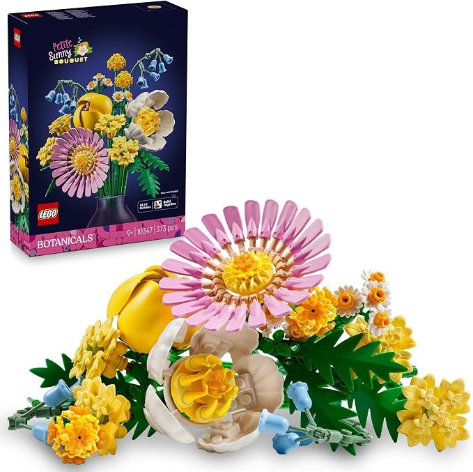 LEGO® Botanicals Petite Sunny Bouquet 10347 Flower Decor DIY Building Kit for Kids, Birthday Toys for Girls, Boys and Flower Lovers, Desk Toy, Spring Nature Decoration, Artificial Floral Display