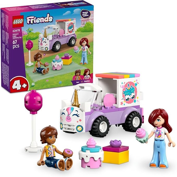 LEGO® Friends Unicorn Cake Delivery Carr 42675 Toy Building Kit - Pretend Play Toy - 2 Minidolls – Present, Cake, Balloon and Doughnut - Treat for Girls, Boys and Preschoolers Aged 4 Years and Ove