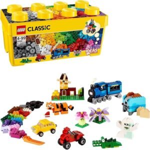 LEGO Classic Medium Creative Brick Box, Colourful Building Bricks Set, Kids’ Toys for 4+ Year Old Boys & Girls 35 Colours, Wheels, Windows, Green Baseplate, Easy Storage Box, Craft Activity, 10696