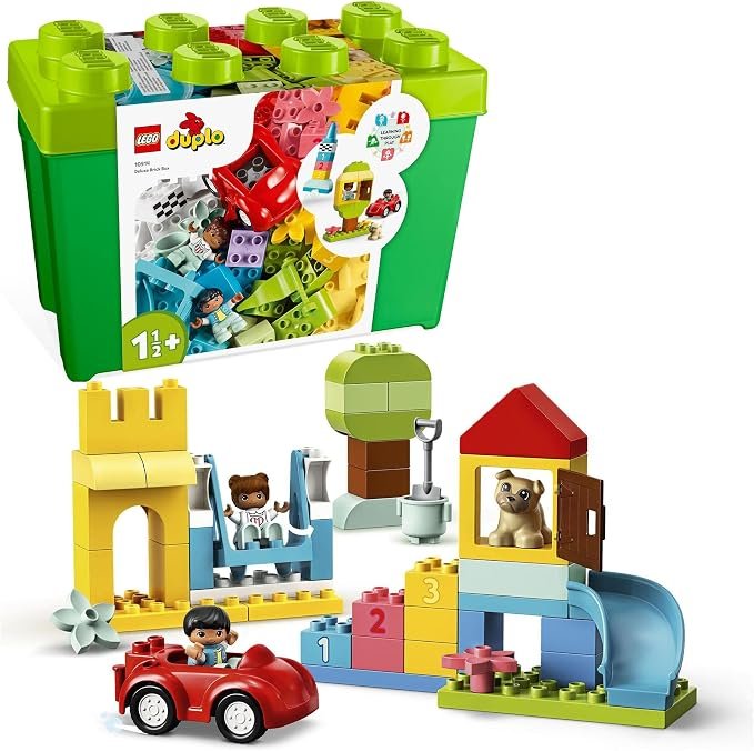 LEGO DUPLO Classic Deluxe Brick Box, Creative Learning Toy for Baby and Toddlers 18 Months and Up, Kids Toy with Storage Box, Includes Colourful Shapes, Number Bricks and Toy Car, 10914