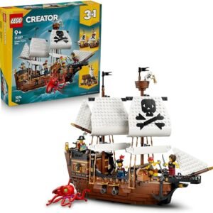 LEGO® Creator 3 in 1 Iconic Pirate Ship 31387 Toy for Kids – Construct a Pirate Ship, Castle or Twin Ships – Building Set with 5 Minifigures – Birthday Playset Idea for Boys and Girls Aged 9+