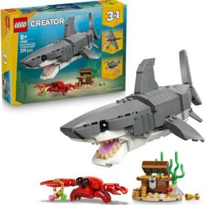 LEGO® Creator 3 in 1 Fierce Shark with a Treasure Chest 31381 Sea Animal Toys – Set with 3 Build Options, Shark, Anglerfish or Manta Ray – Figures for Kids Aged 8+ – Toy for Boys and Girls