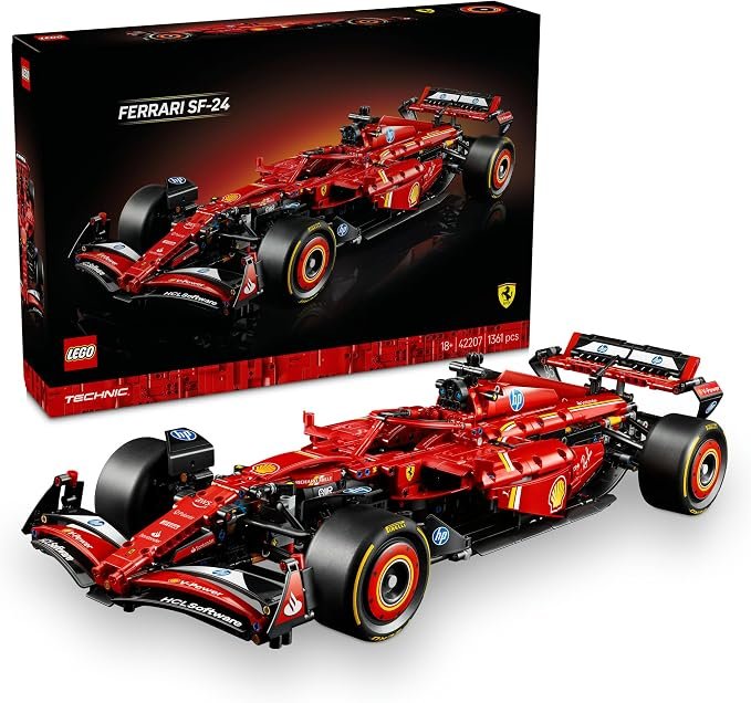 LEGO Technic Ferrari SF-24 F1 Car Model Kit for Adults, Collectible Formula 1 Building Set with 1:8 Scale V6 Engine, Home Decor or Office Display for Racing Fans, Birthday Treat for Men & Women 42207