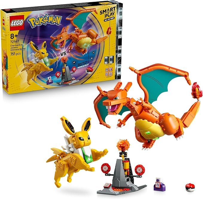 LEGO® Pokémon™ SMART Play™: Charizard vs. Jolteon Ultimate Battle 72167 All-in-One Interactive Toy Set Incl. 2 SMART Bricks, 4 Tags, 2 Figures & Charger - Playset Idea for 8+ Year Old Boys and Girls