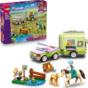LEGO® Friends Horse & Baby Foal Trailer 42695 Toy Animal Playset – 2 Minidolls, Horse, Foal, Puppy and Frog Figures – Pretend Play Toy Idea for Birthdays – for Girls, Boys and Kids Aged 7 Years and Up