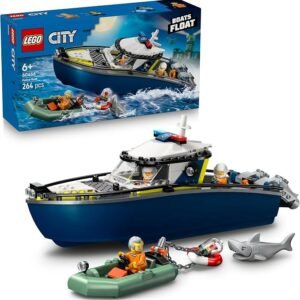 LEGO® City Police Boat Chase 60456 Toy Building Set, Floatable Speedboat and Crook’s Dinghy, Toy Idea for Everyday Heroes Aged 6 and Up, 1 Crook and 2 Police Officer Minifigures, Plus a Shark Figure