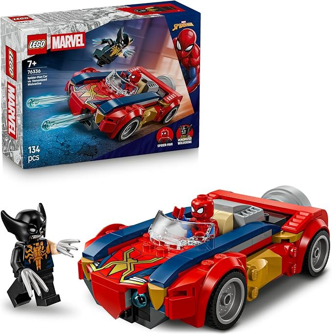LEGO® ǀ Marvel Spider-Man Car vs. Venomized Wolverine 76336 Super Hero Building Toy for Boys and Girls Aged 7+ - Spider-Man Supercar Playset with 2 Minifigures - Treat Idea for Kids’ Birthday