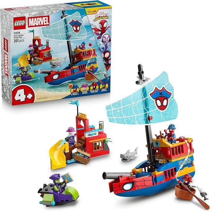 LEGO® ǀ Marvel Spidey and His Amazing Friends Team Spidey Pirate Ship 11208 Super Hero Building Toy for Boys and Girls Aged 4+ - Build and Play Pirate Set with 4 Minifigures - Treat Idea for Kids