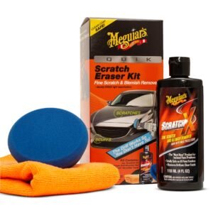 Quik Scratch Eraser Kit, Automotive Cleaning Kit for Car Paint Scratch Repair, Foam Pad, Drill Attachment, Microfiber Towel and Scratch Remover