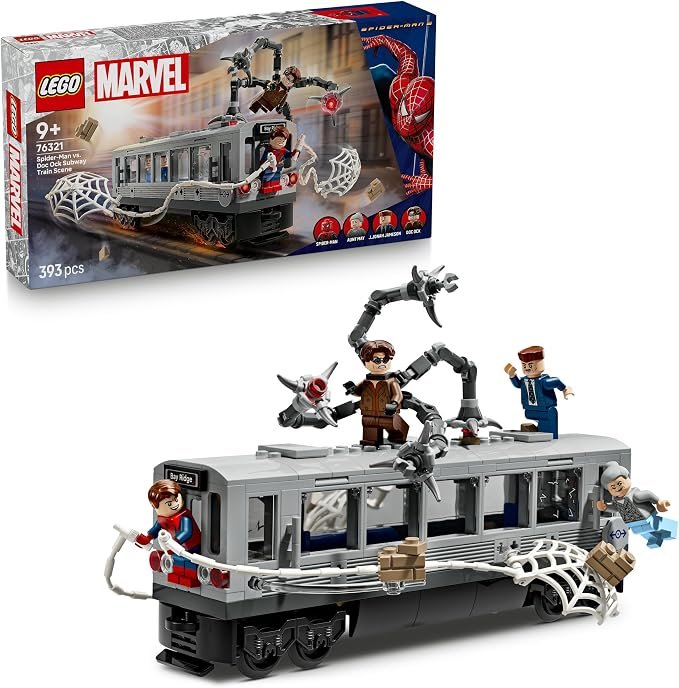 LEGO® Marvel Spider-Man vs. Doc Ock Subway Train Scene 76321 Build-and-Display Battle Toy Set for Kids, Collectible Film Minifigures, Super Hero Action and Adventure Present for Boys and Girls