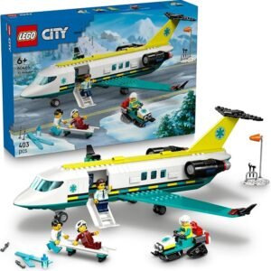 LEGO® City Emergency Air Ambulance Plane, Snow Scooter and Toy Airplane 60465 Building Set with Paramedic, Pilot, Doctor and Skier Minifigures, Fun Holiday or Birthday Toy Idea for Kids Aged 6 and up