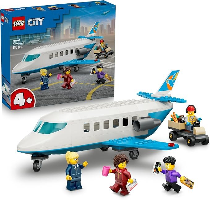 LEGO® City Passenger Jet 60492 Building Set for Kids Airplane Toy with Pilot, Airport Worker and 2 Passenger Minifigures for Pretend Play Fun and Easy to Build Playset Idea for Boys and Girls Aged 4+