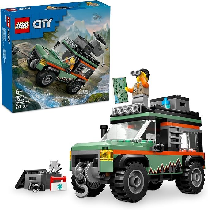 LEGO City Off-Road 4x4 Mountain Truck Toy for 6+ Year Old Boys & Girls, Kids Toy Vehicle with an Explorer Minifigure & Accessories, Outdoor Adventure Building Construction Playset 60447