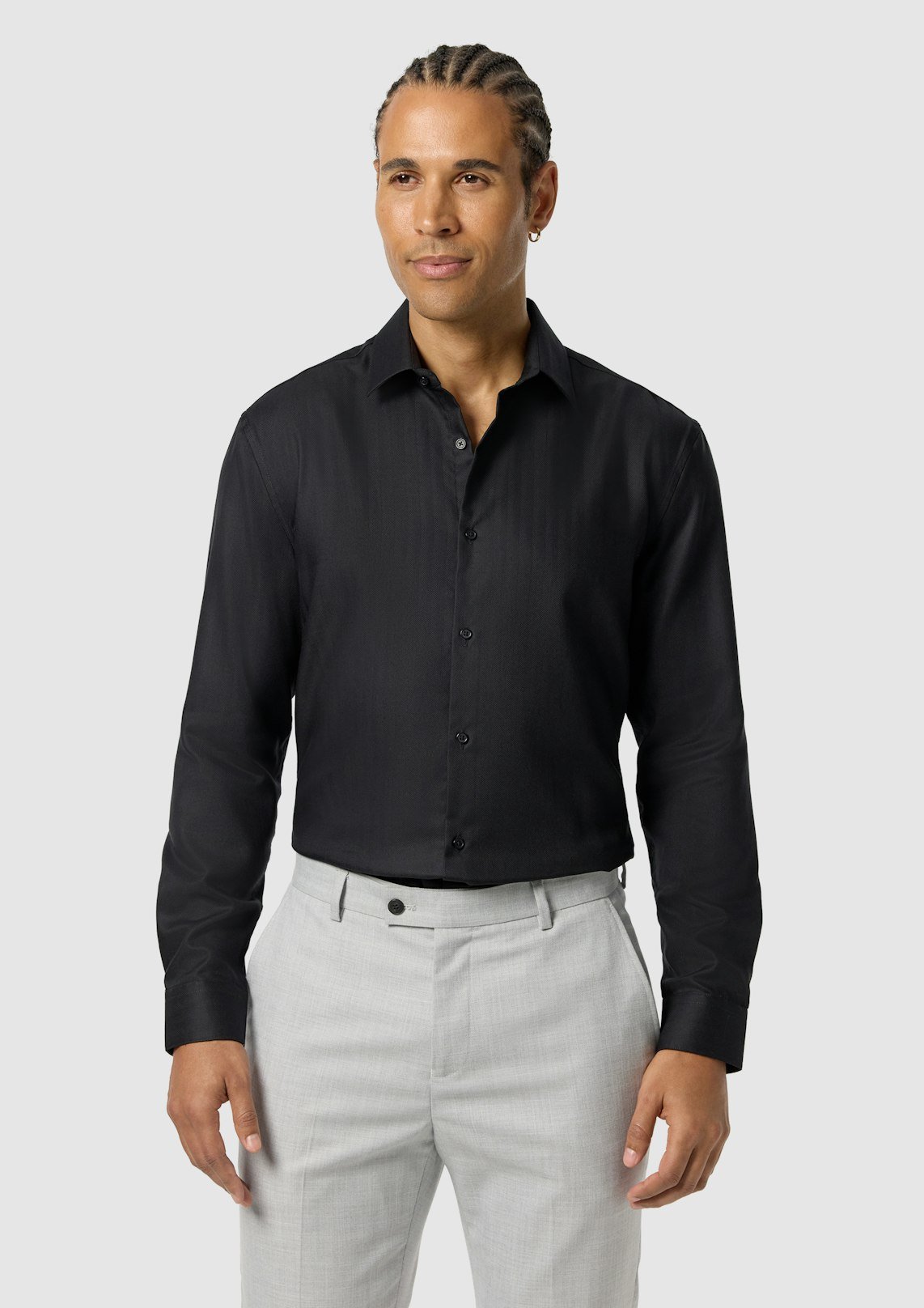 Black Lansel Slim Herringbone Dress Shirt
