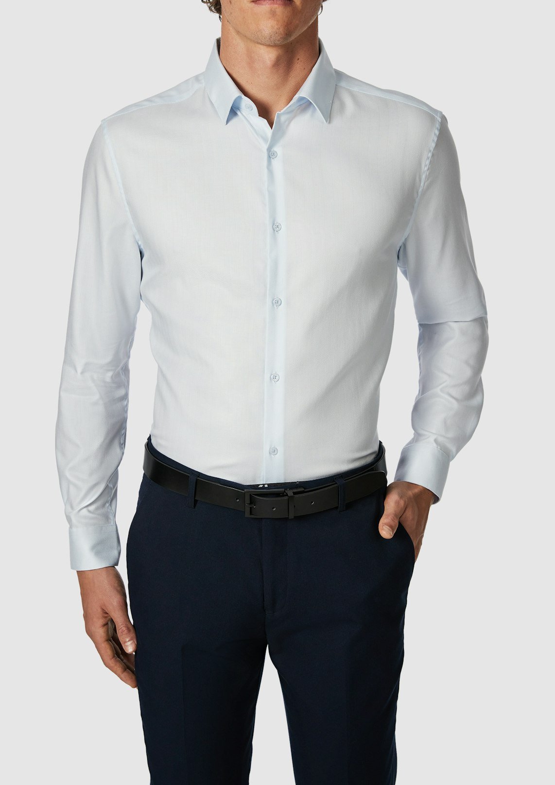 Light Blue Lansel Slim Herringbone Dress Shirt